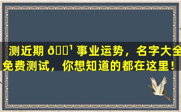 测近期 🌹 事业运势，名字大全免费测试，你想知道的都在这里！